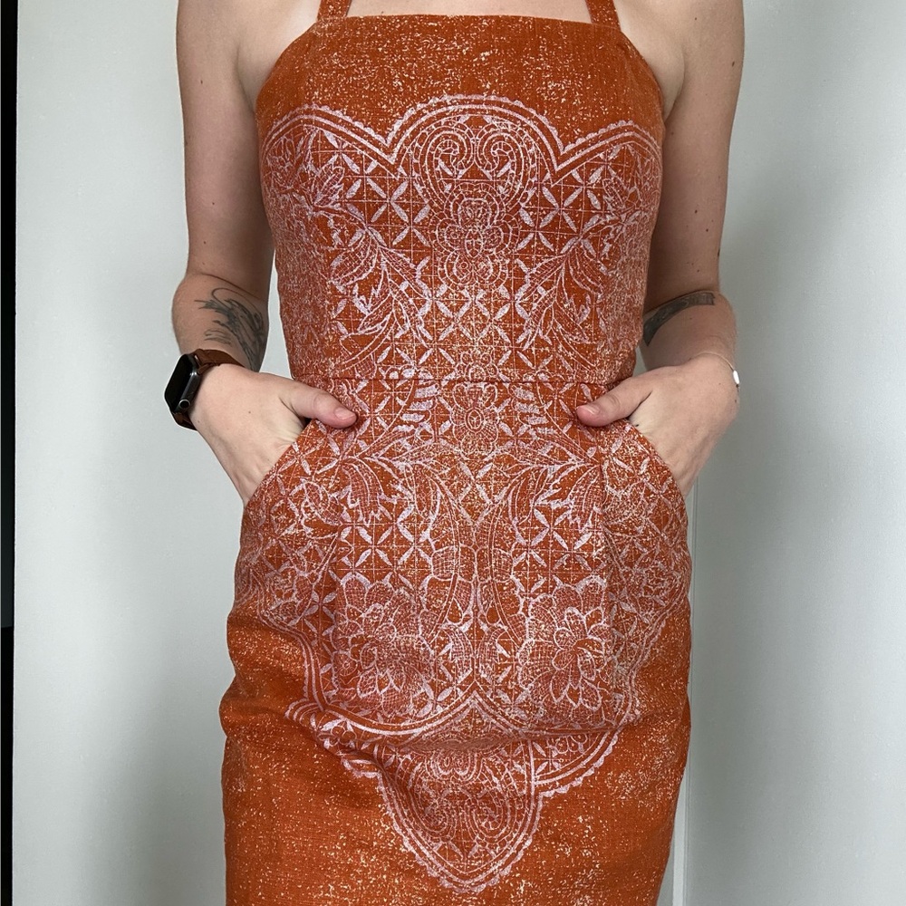 Peruvian Connection Orange Dress with White Accents